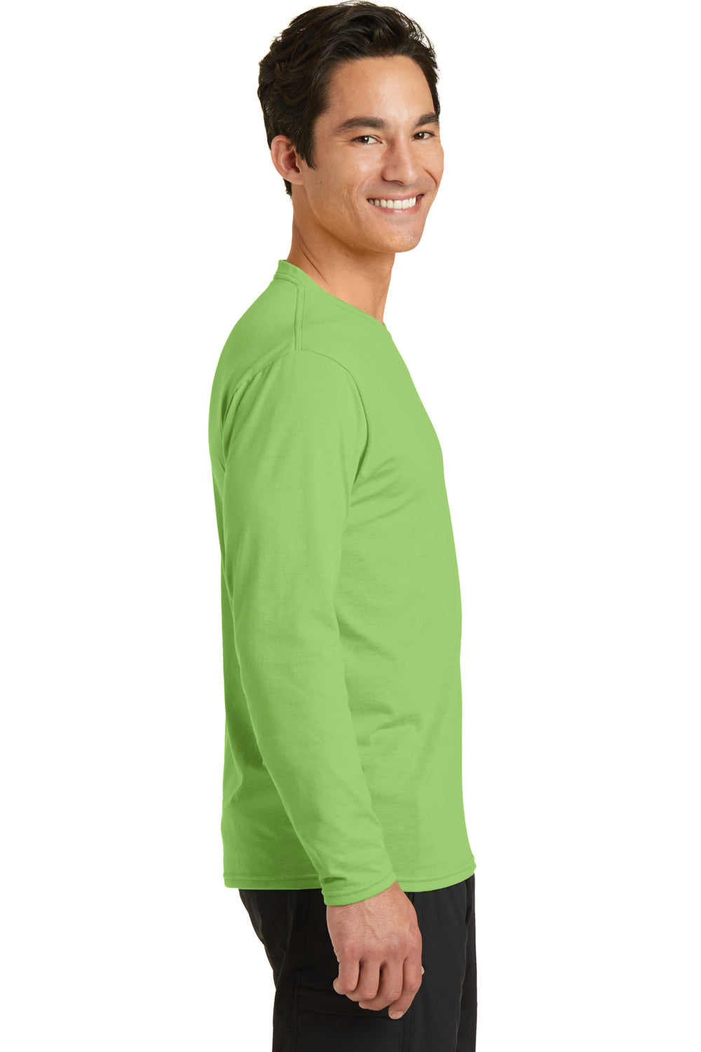 Port & Company PC381LS Mens Dry Zone Performance Moisture Wicking Long Sleeve Crewneck T-Shirt Lime Green Side