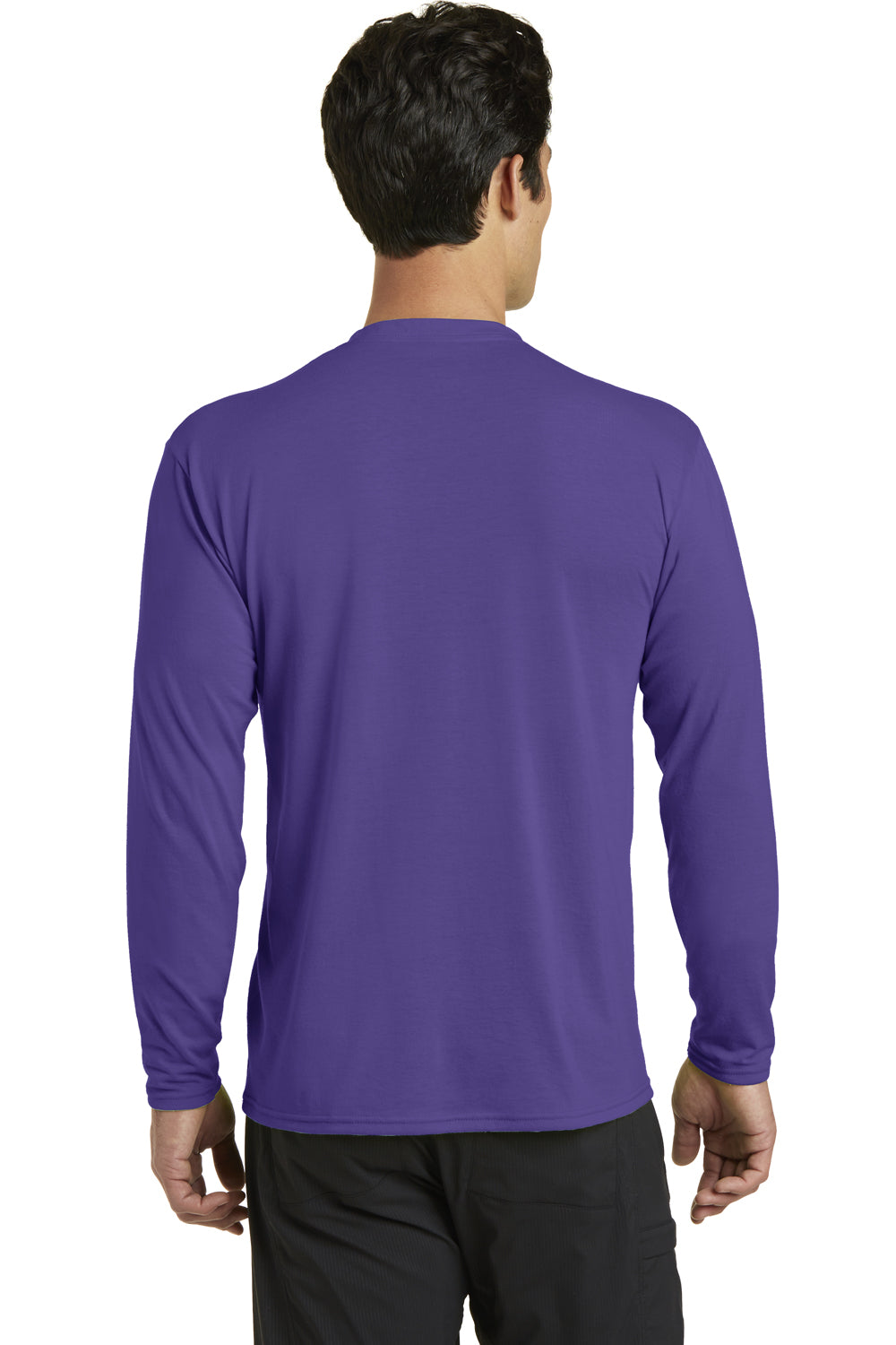 Port & Company PC381LS Mens Dry Zone Performance Moisture Wicking Long Sleeve Crewneck T-Shirt Purple Back