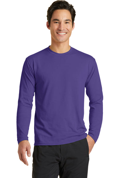Port & Company PC381LS Mens Dry Zone Performance Moisture Wicking Long Sleeve Crewneck T-Shirt Purple Front