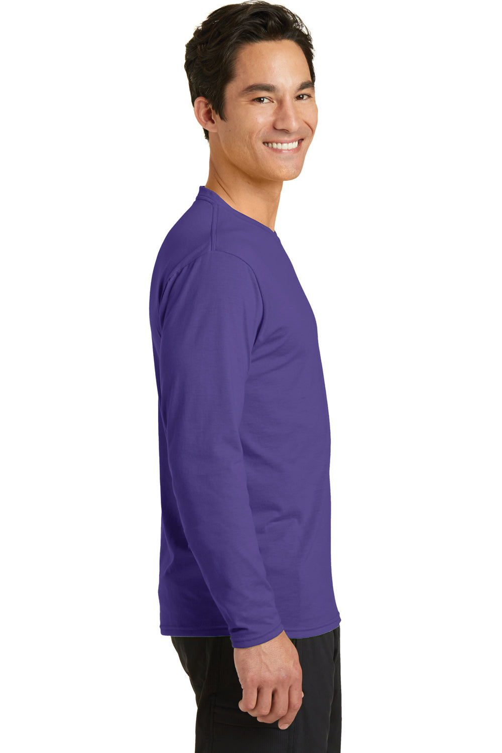 Port & Company PC381LS Mens Dry Zone Performance Moisture Wicking Long Sleeve Crewneck T-Shirt Purple Side