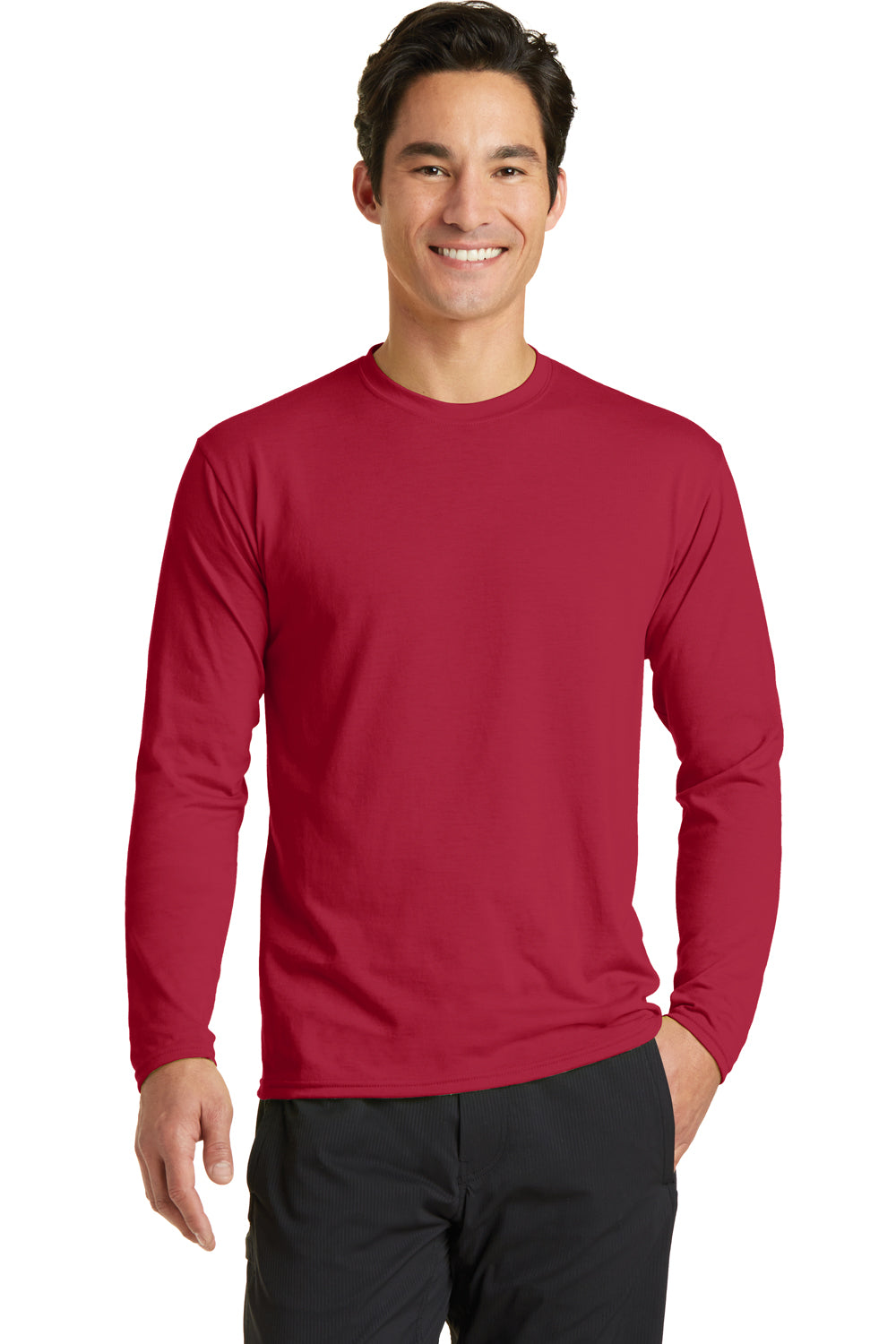 Port & Company PC381LS Mens Dry Zone Performance Moisture Wicking Long Sleeve Crewneck T-Shirt Red Front