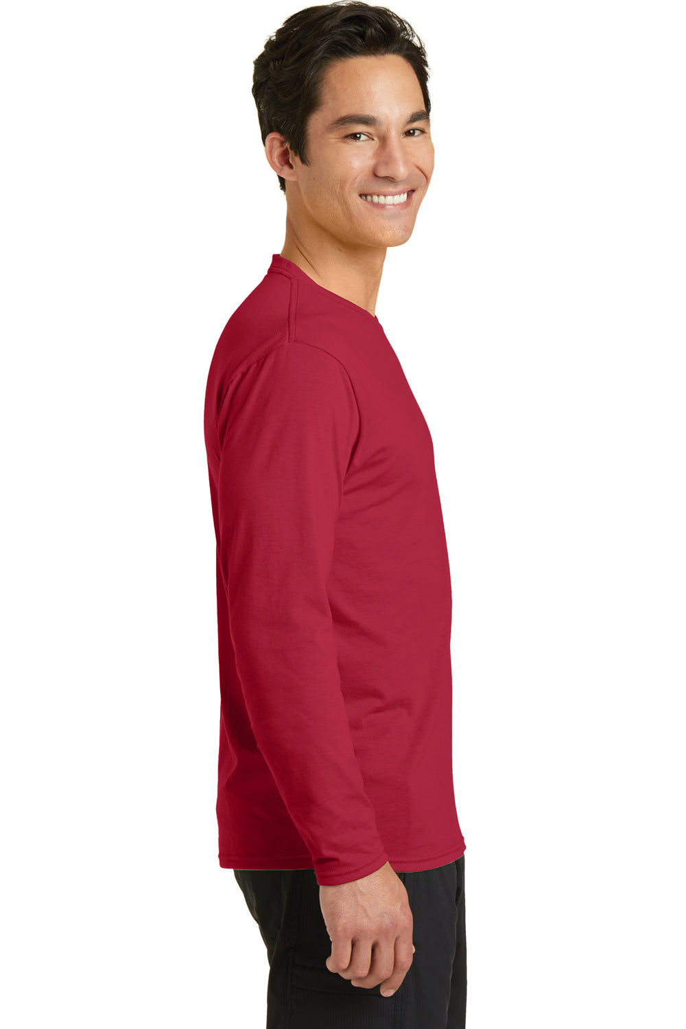 Port & Company PC381LS Mens Dry Zone Performance Moisture Wicking Long Sleeve Crewneck T-Shirt Red Side