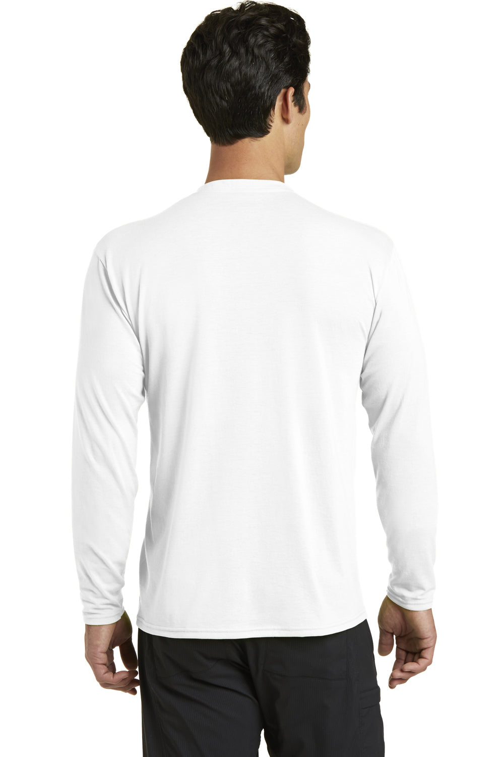 Port & Company PC381LS Mens Dry Zone Performance Moisture Wicking Long Sleeve Crewneck T-Shirt White Back