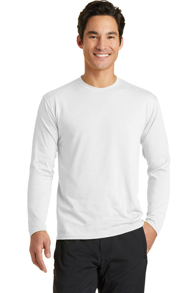 Port & Company PC381LS Mens Dry Zone Performance Moisture Wicking Long Sleeve Crewneck T-Shirt White Front