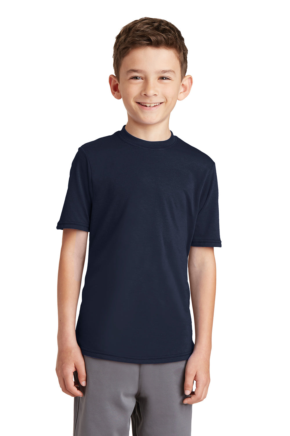 Port & Company PC381Y Youth Dry Zone Performance Moisture Wicking Short Sleeve Crewneck T-Shirt Navy Blue Front