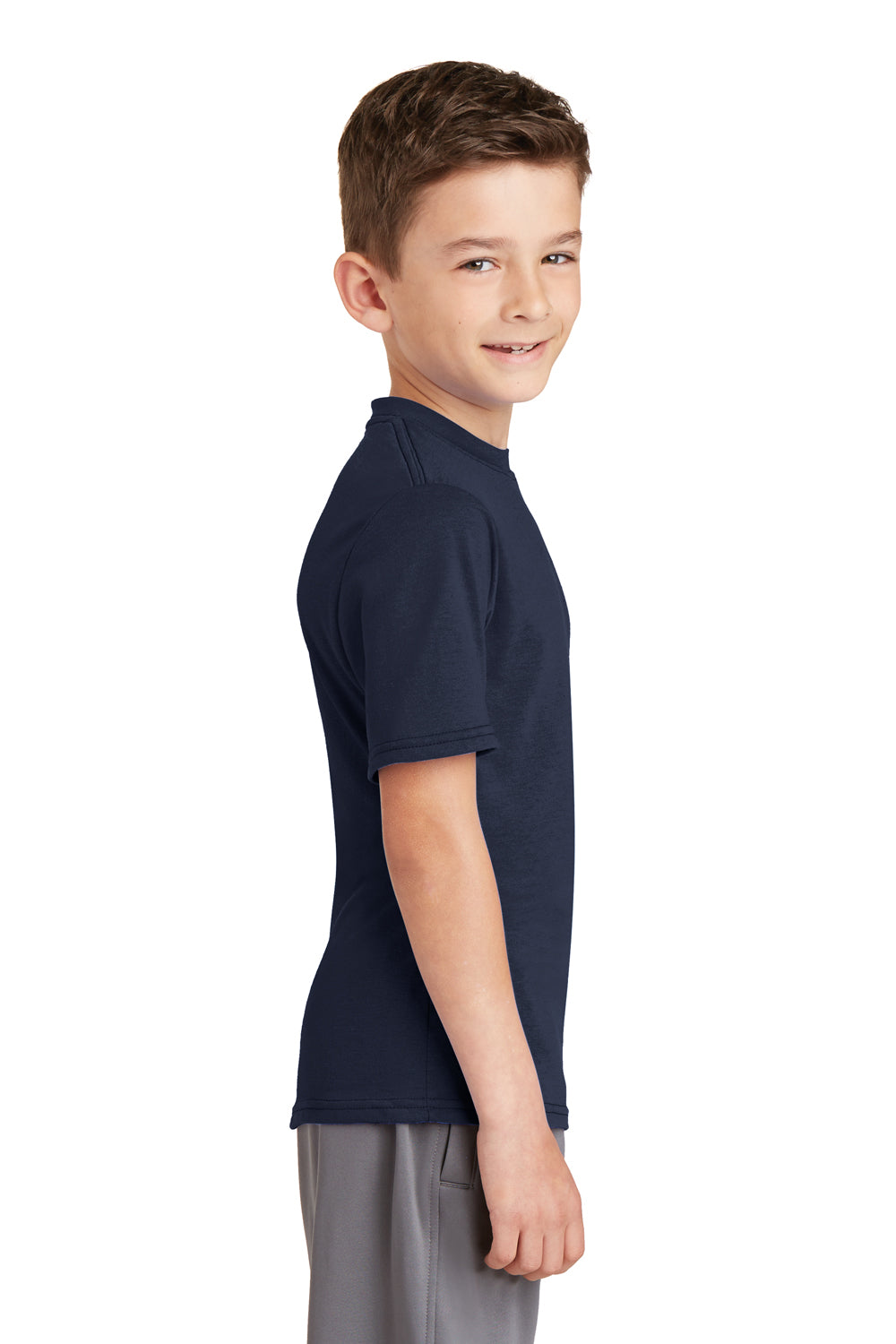 Port & Company PC381Y Youth Dry Zone Performance Moisture Wicking Short Sleeve Crewneck T-Shirt Navy Blue Side
