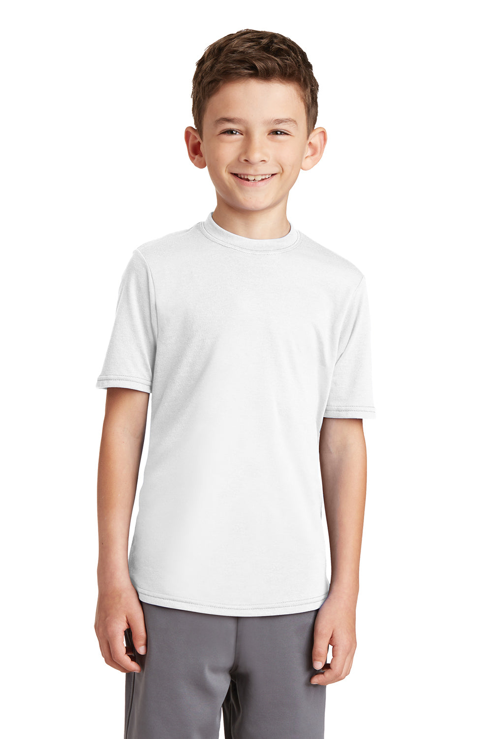 Port & Company PC381Y Youth Dry Zone Performance Moisture Wicking Short Sleeve Crewneck T-Shirt White Front