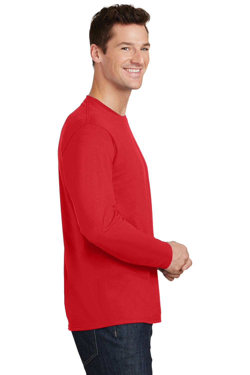 Port & Company PC450LS Mens Fan Favorite Long Sleeve Crewneck T-Shirt Red Side