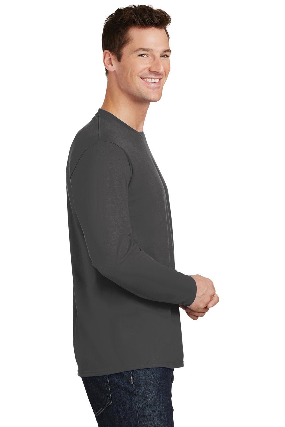 Port & Company PC450LS Mens Fan Favorite Long Sleeve Crewneck T-Shirt Charcoal Grey Side