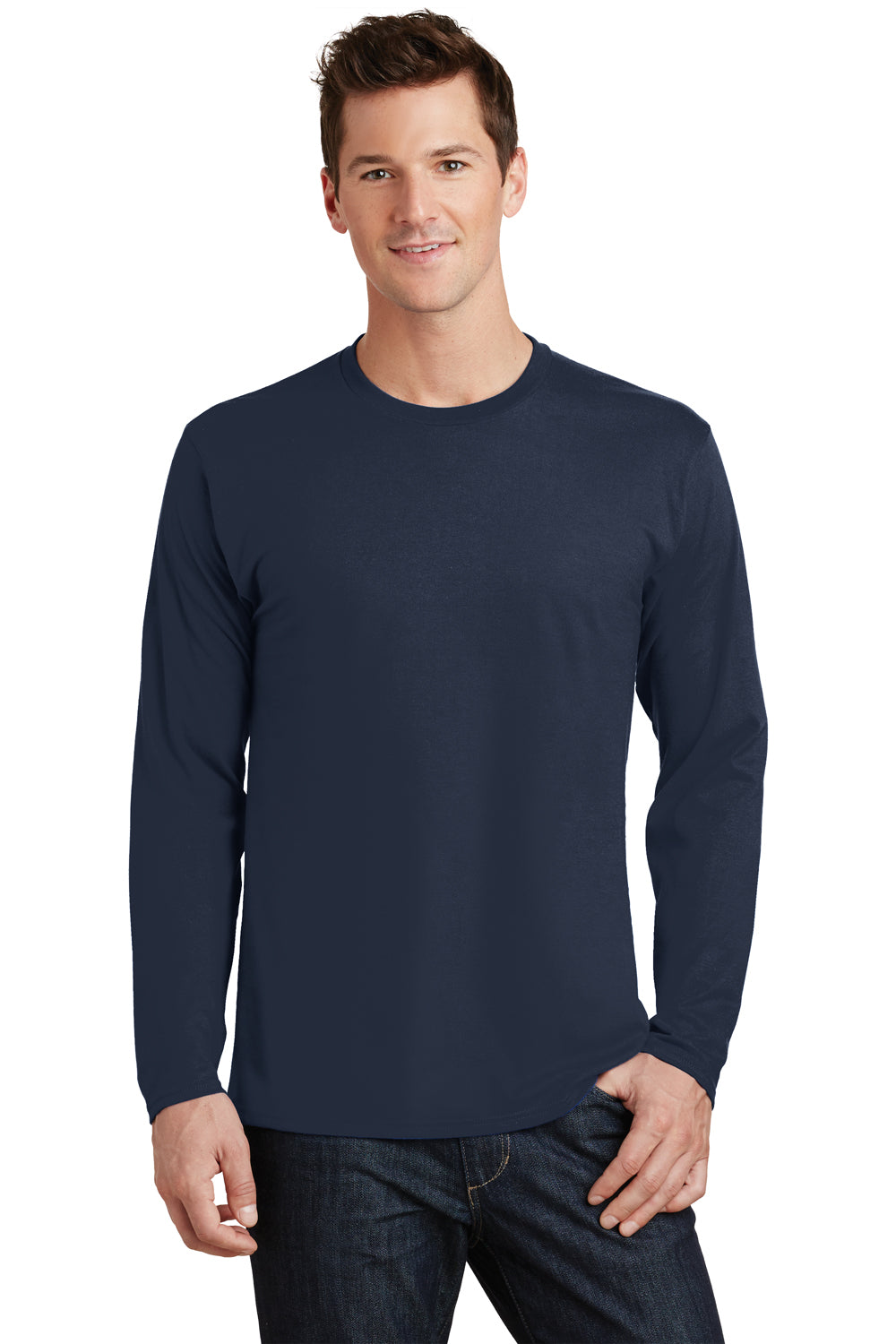 Port & Company PC450LS Mens Fan Favorite Long Sleeve Crewneck T-Shirt Deep Navy Blue Front