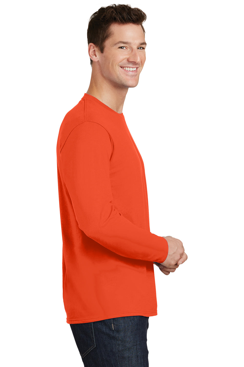 Port & Company PC450LS Mens Fan Favorite Long Sleeve Crewneck T-Shirt Orange Side