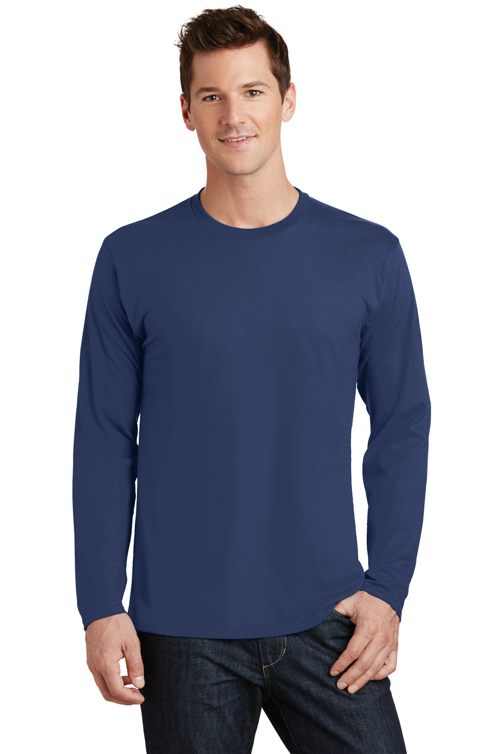 Port & Company PC450LS Mens Fan Favorite Long Sleeve Crewneck T-Shirt Navy Blue Front