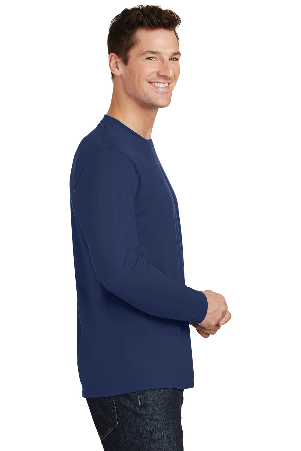 Port & Company PC450LS Mens Fan Favorite Long Sleeve Crewneck T-Shirt Navy Blue Side