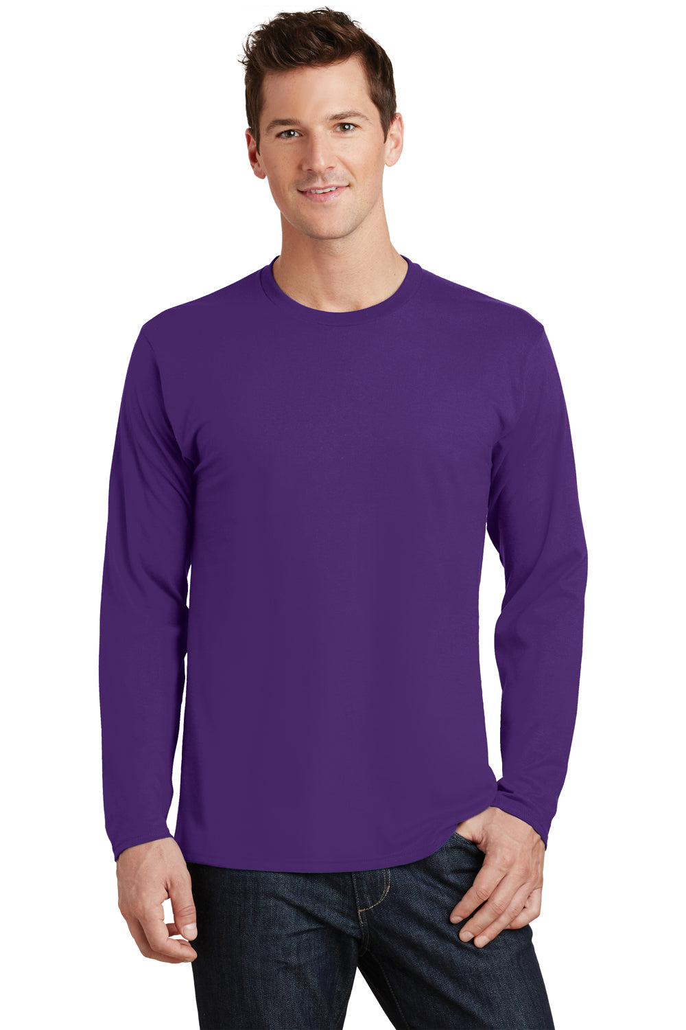 Port & Company PC450LS Mens Fan Favorite Long Sleeve Crewneck T-Shirt Purple Front