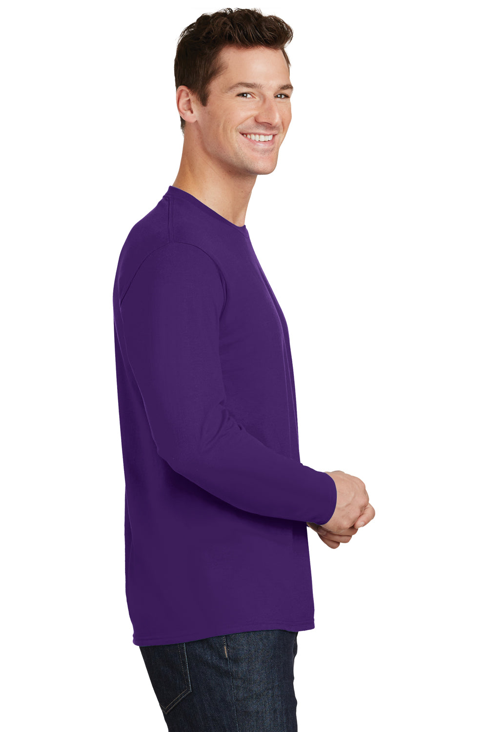 Port & Company PC450LS Mens Fan Favorite Long Sleeve Crewneck T-Shirt Purple Side