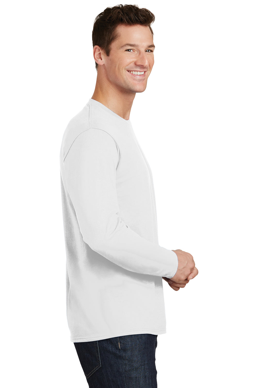 Port & Company PC450LS Mens Fan Favorite Long Sleeve Crewneck T-Shirt White Side