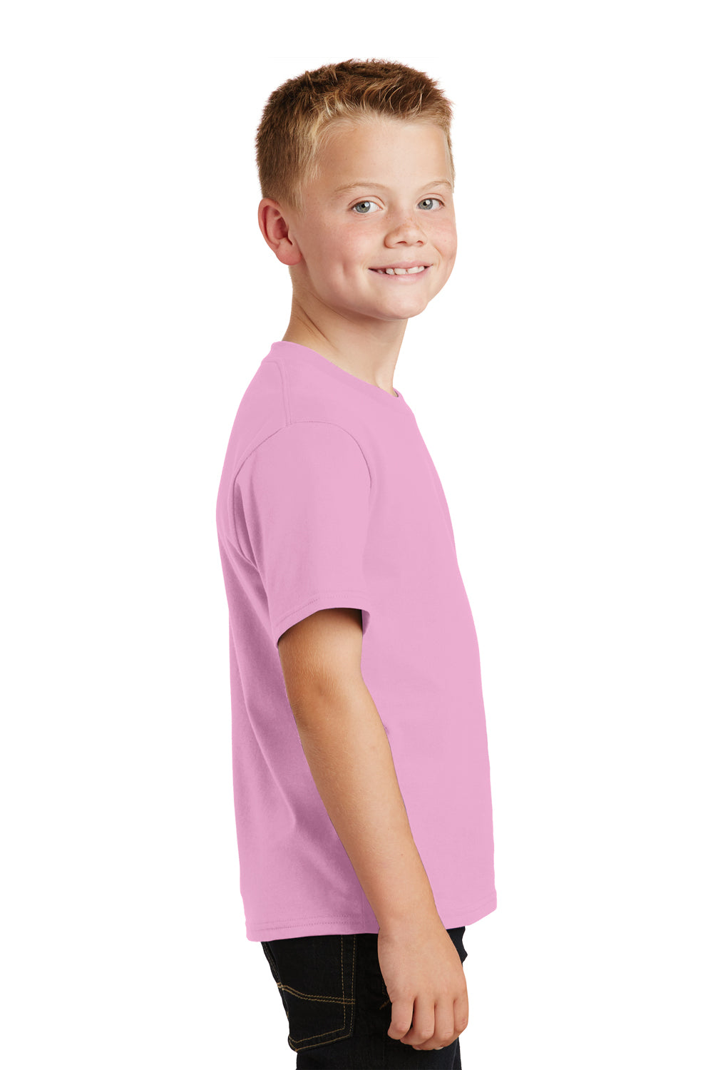 Port & Company PC450Y Youth Fan Favorite Short Sleeve Crewneck T-Shirt Candy Pink Side