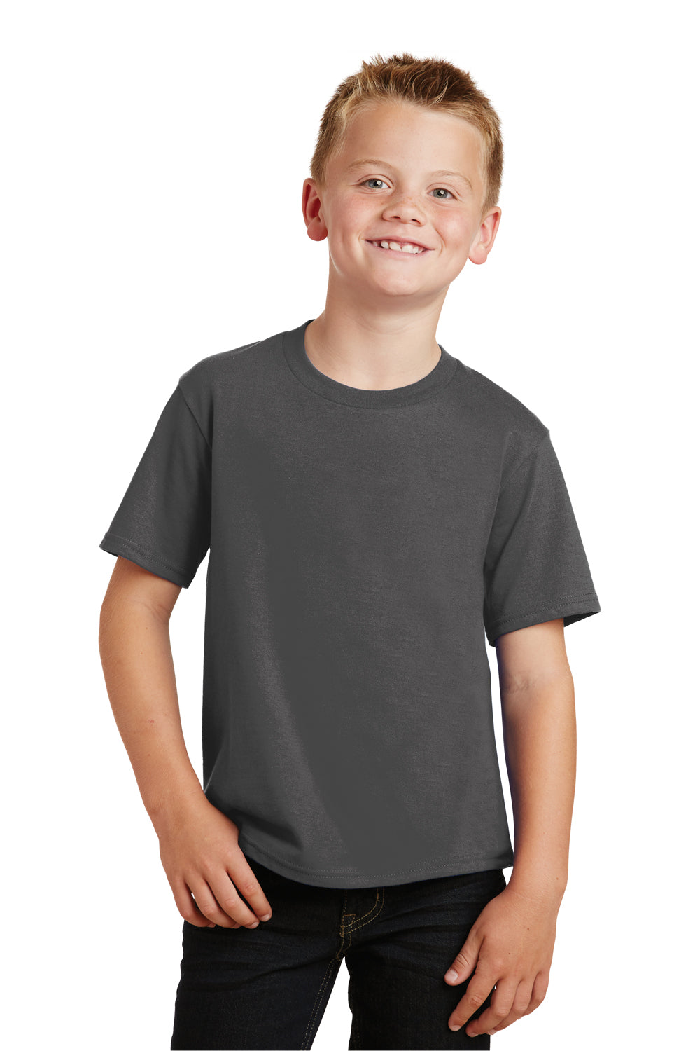 Port & Company PC450Y Youth Fan Favorite Short Sleeve Crewneck T-Shirt Charcoal Grey Front