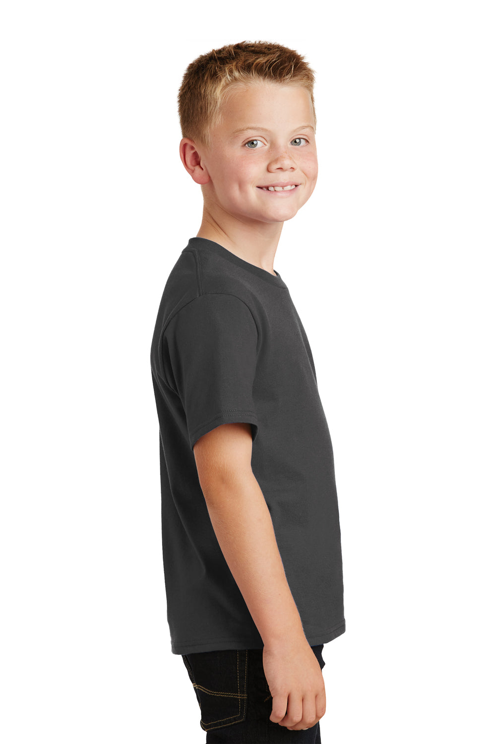 Port & Company PC450Y Youth Fan Favorite Short Sleeve Crewneck T-Shirt Charcoal Grey Side