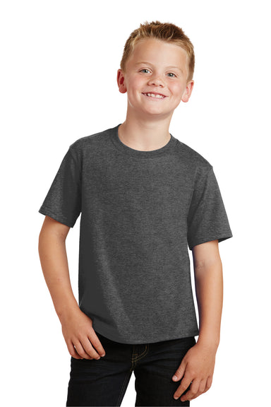 Port & Company PC450Y Youth Fan Favorite Short Sleeve Crewneck T-Shirt Heather Dark Grey Front