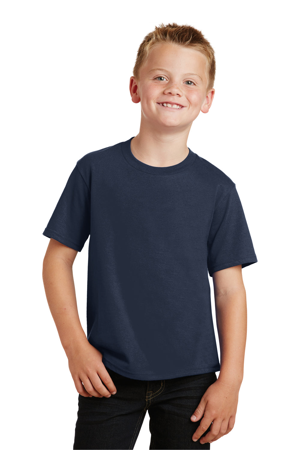 Port & Company PC450Y Youth Fan Favorite Short Sleeve Crewneck T-Shirt Deep Navy Blue Front