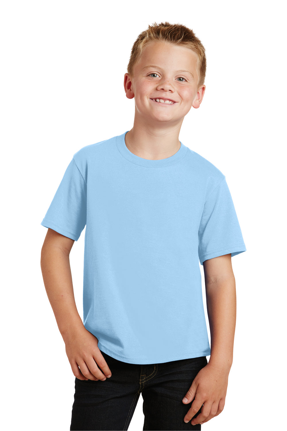 Port & Company PC450Y Youth Fan Favorite Short Sleeve Crewneck T-Shirt Light Blue Front