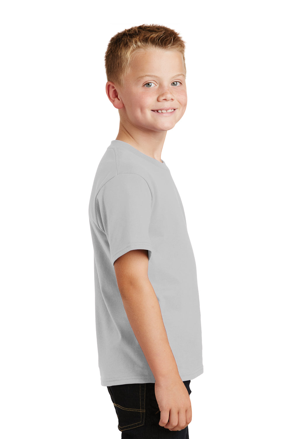 Port & Company PC450Y Youth Fan Favorite Short Sleeve Crewneck T-Shirt Silver Grey Side