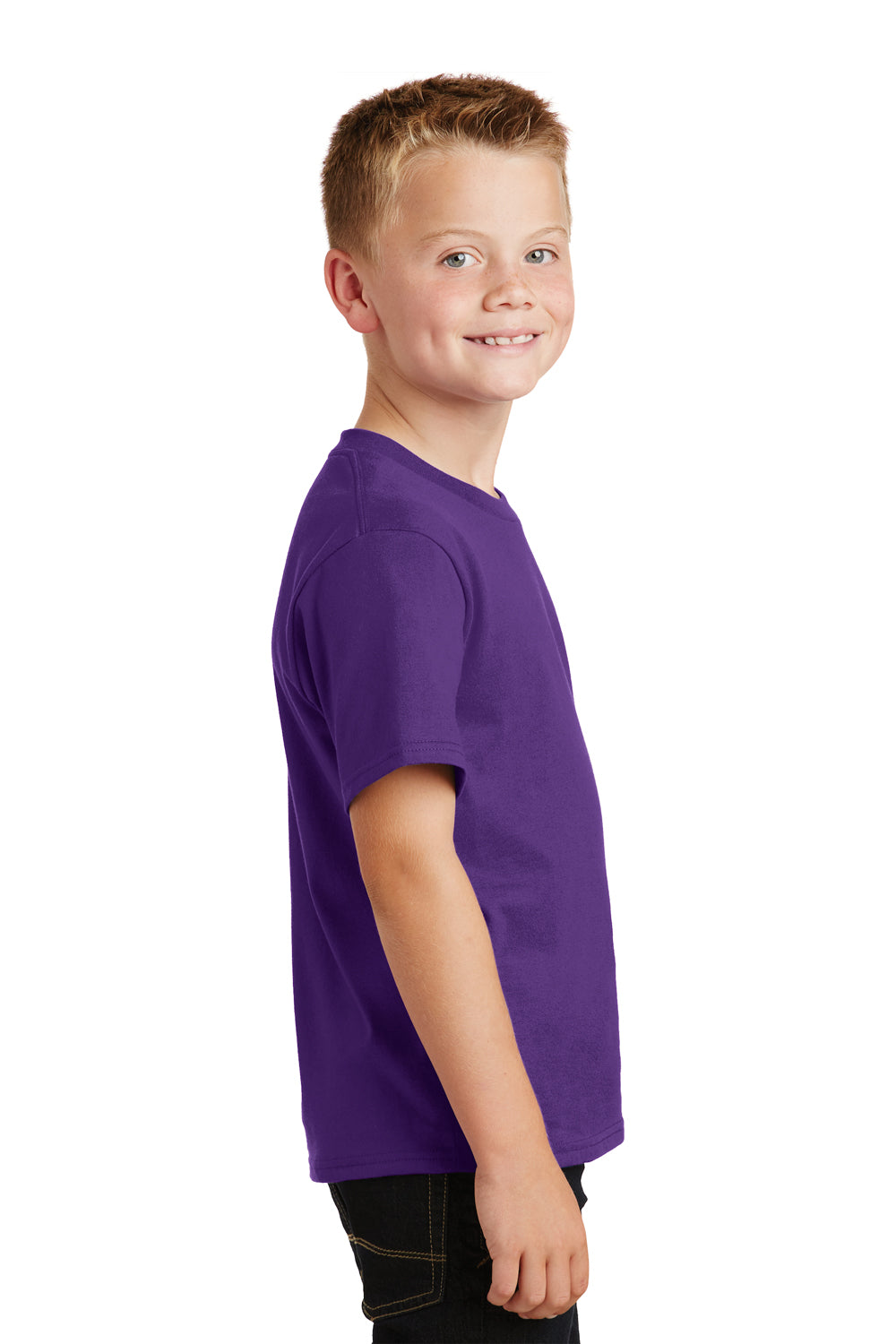 Port & Company PC450Y Youth Fan Favorite Short Sleeve Crewneck T-Shirt Purple Side