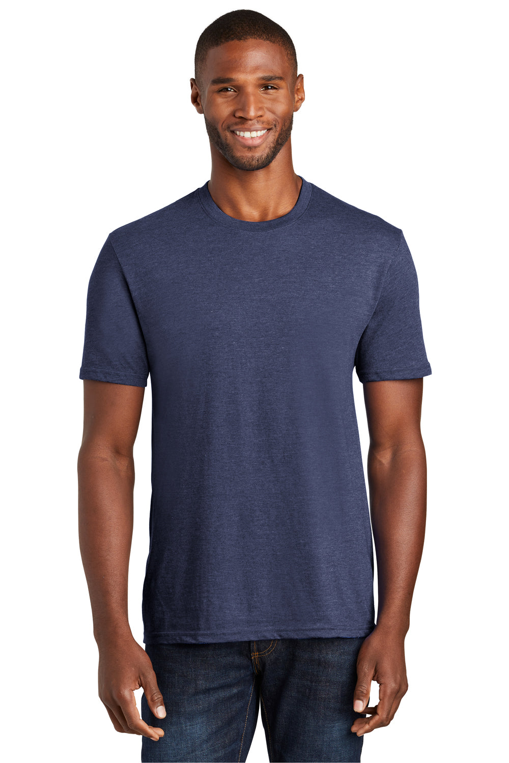 Port & Company PC455 Mens Fan Favorite Short Sleeve Crewneck T-Shirt Heather Navy Blue Front