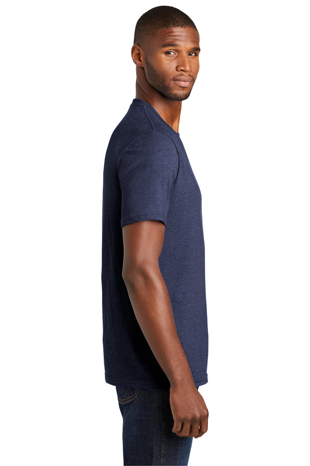 Port & Company PC455 Mens Fan Favorite Short Sleeve Crewneck T-Shirt Heather Navy Blue Side