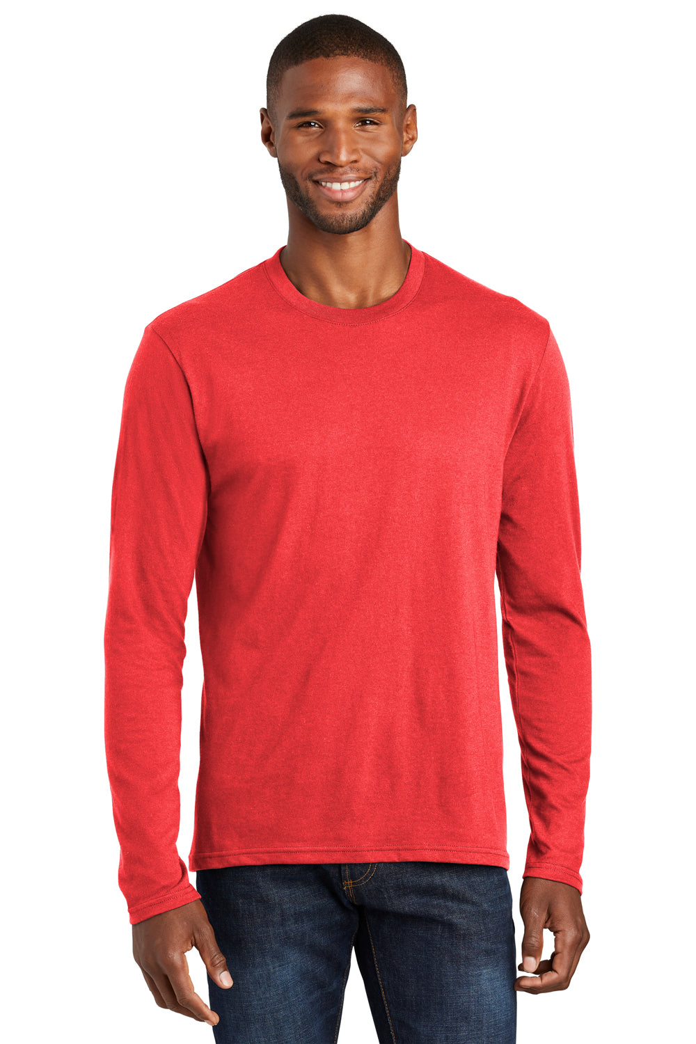 Port & Company PC455LS Mens Fan Favorite Long Sleeve Crewneck T-Shirt Heather Red Front