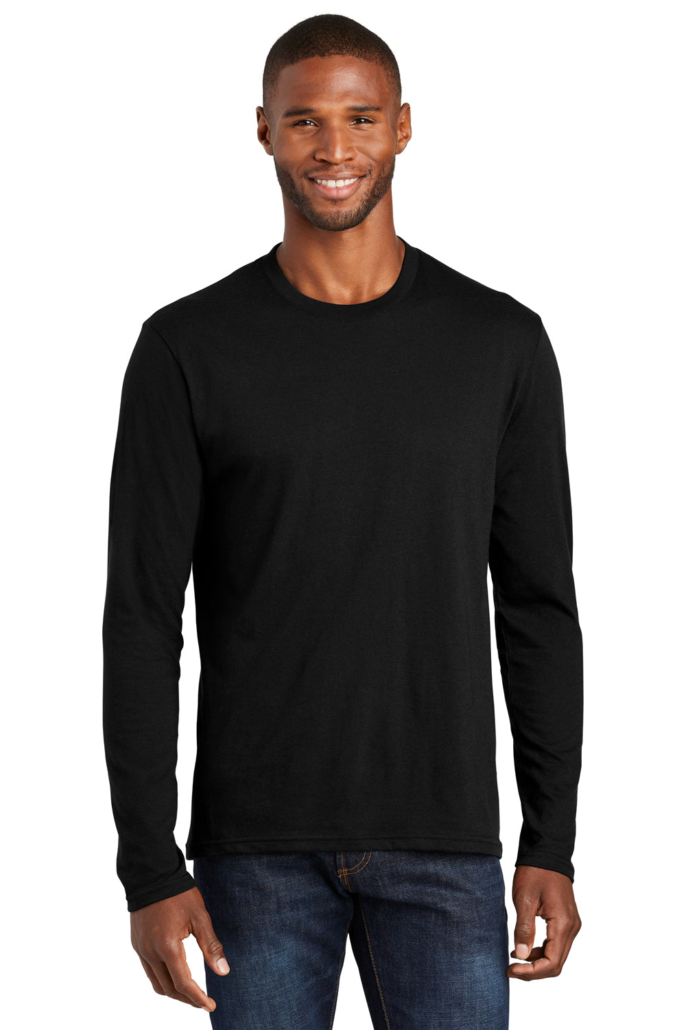 Port & Company PC455LS Mens Fan Favorite Long Sleeve Crewneck T-Shirt Black Front