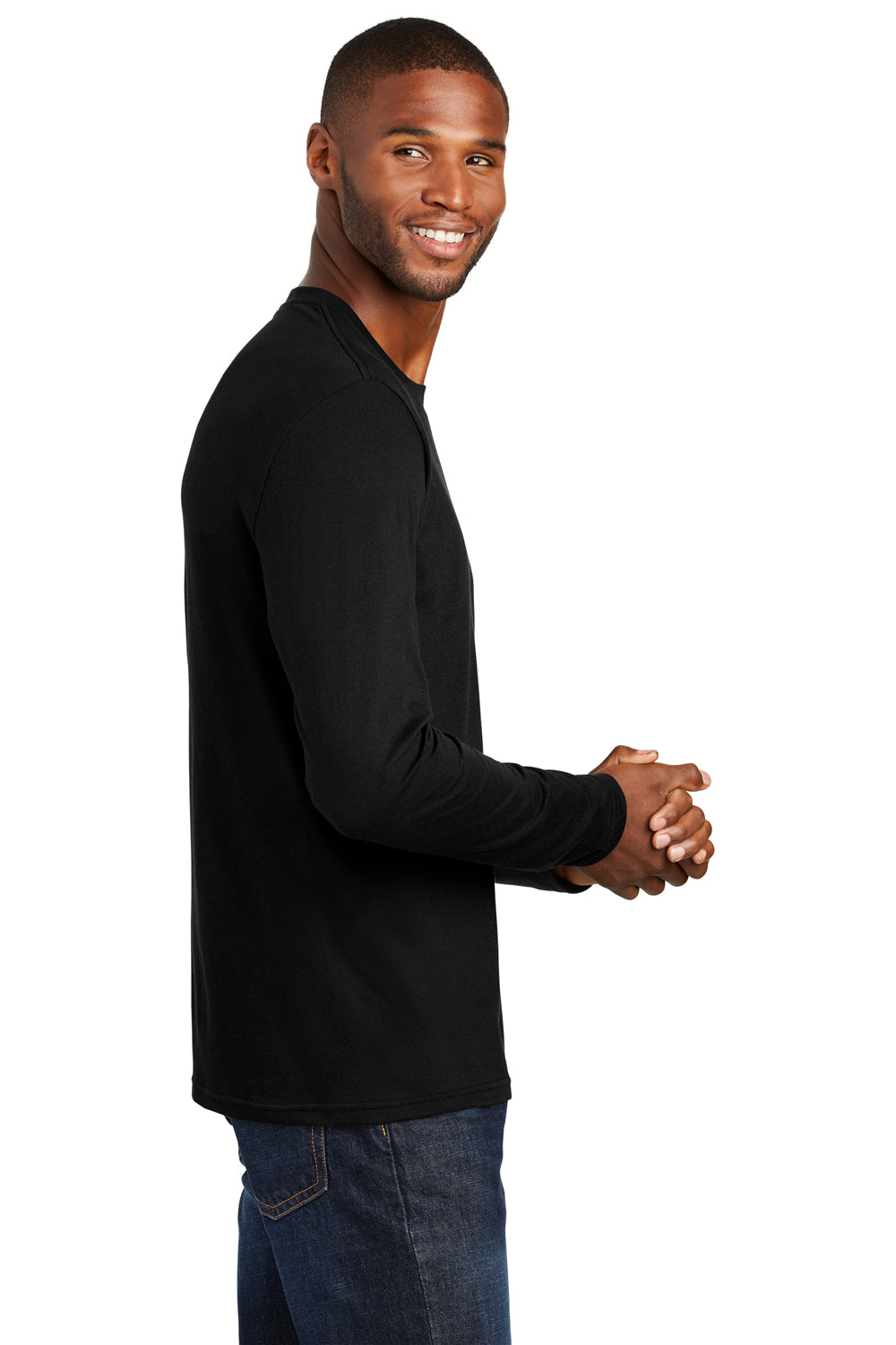 Port & Company PC455LS Mens Fan Favorite Long Sleeve Crewneck T-Shirt Black Side