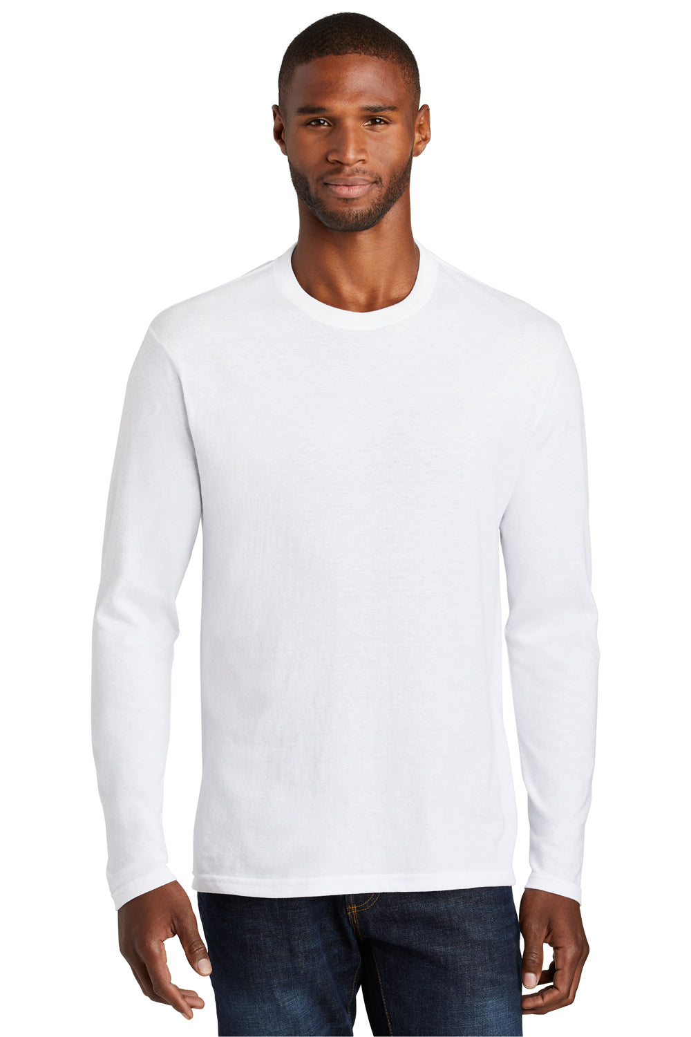 Port & Company PC455LS Mens Fan Favorite Long Sleeve Crewneck T-Shirt White Front