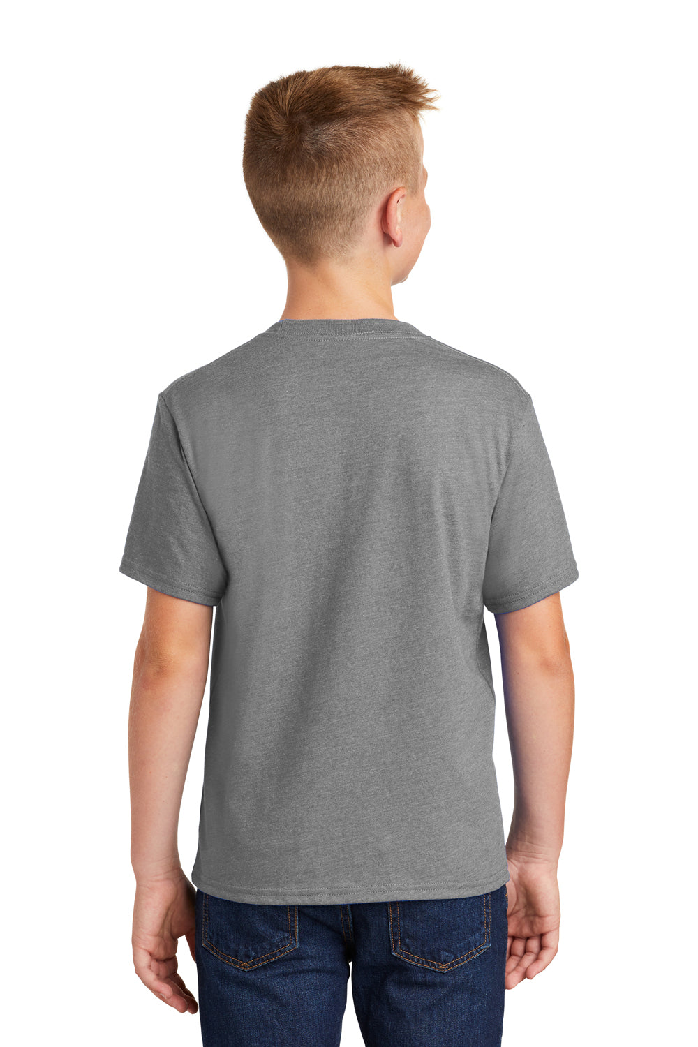 Port & Company PC455Y Youth Fan Favorite Short Sleeve Crewneck T-Shirt Heather Graphite Grey Back