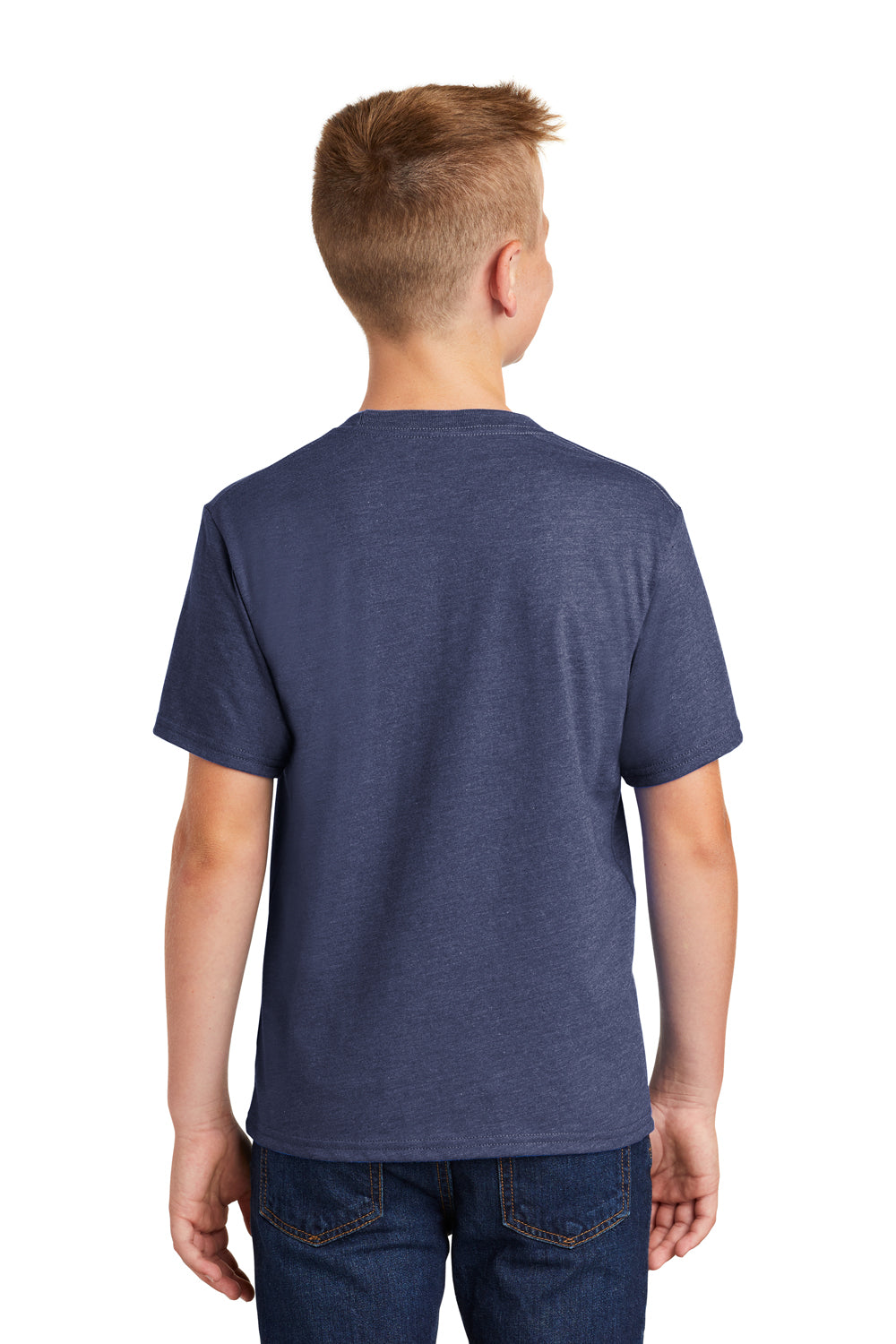 Port & Company PC455Y Youth Fan Favorite Short Sleeve Crewneck T-Shirt Heather Navy Blue Back