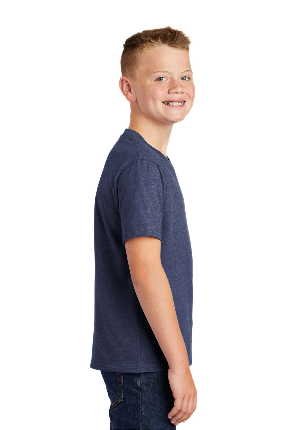 Port & Company PC455Y Youth Fan Favorite Short Sleeve Crewneck T-Shirt Heather Navy Blue Side