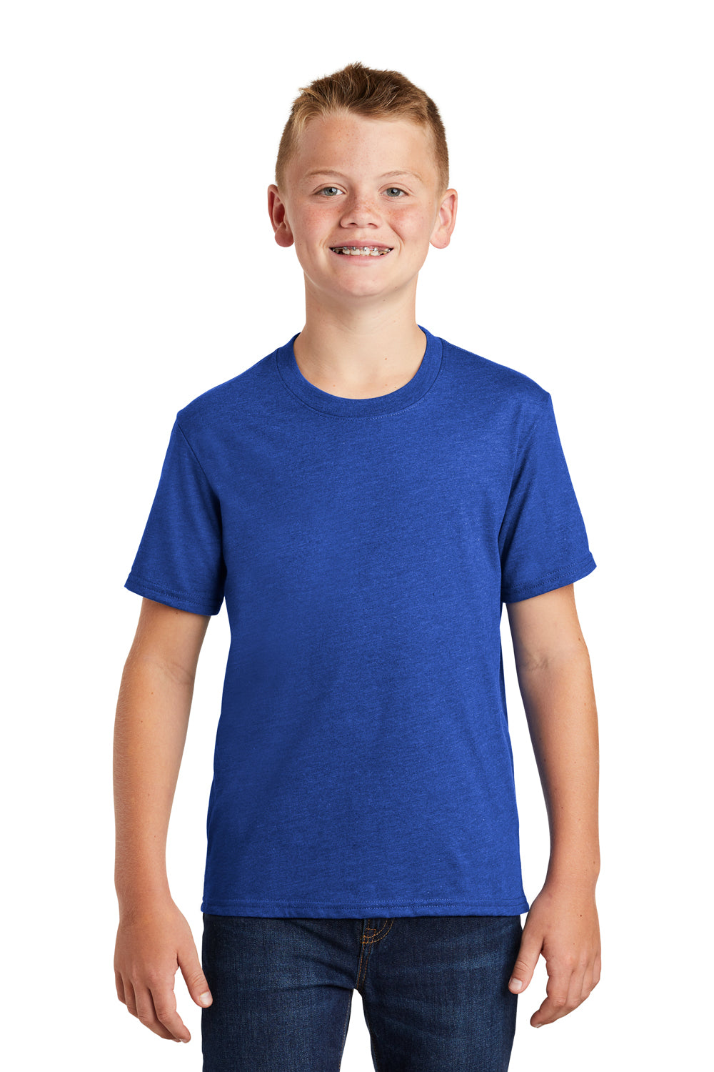 Port & Company PC455Y Youth Fan Favorite Short Sleeve Crewneck T-Shirt Heather Royal Blue Front