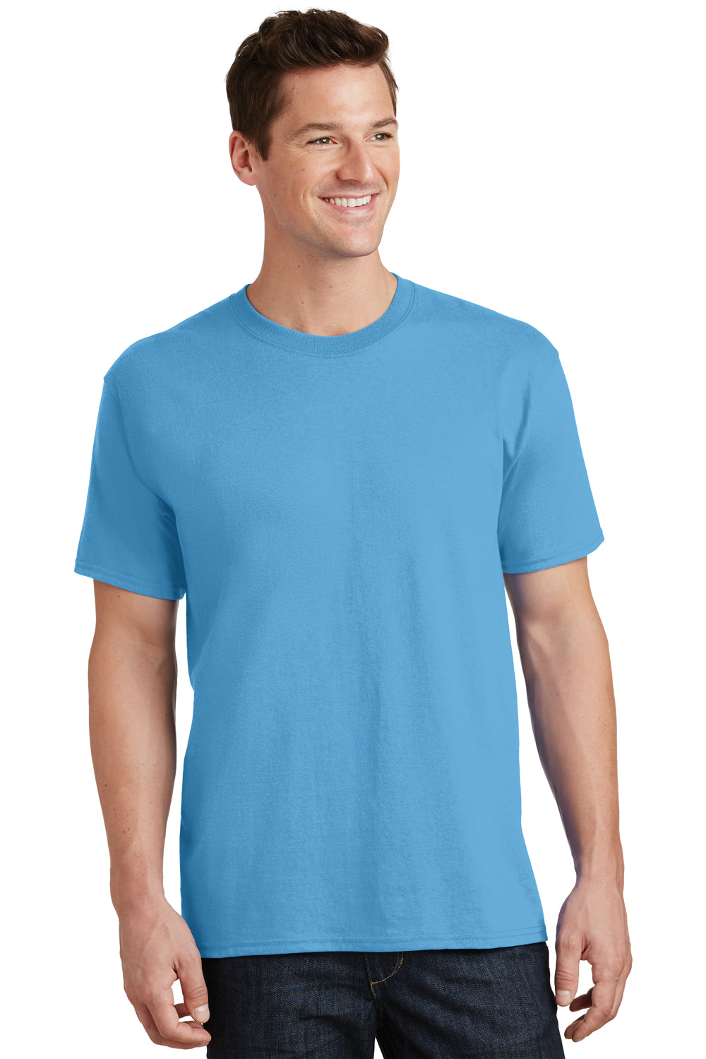 Port & Company PC54 Mens Core Short Sleeve Crewneck T-Shirt Aqua Blue Front