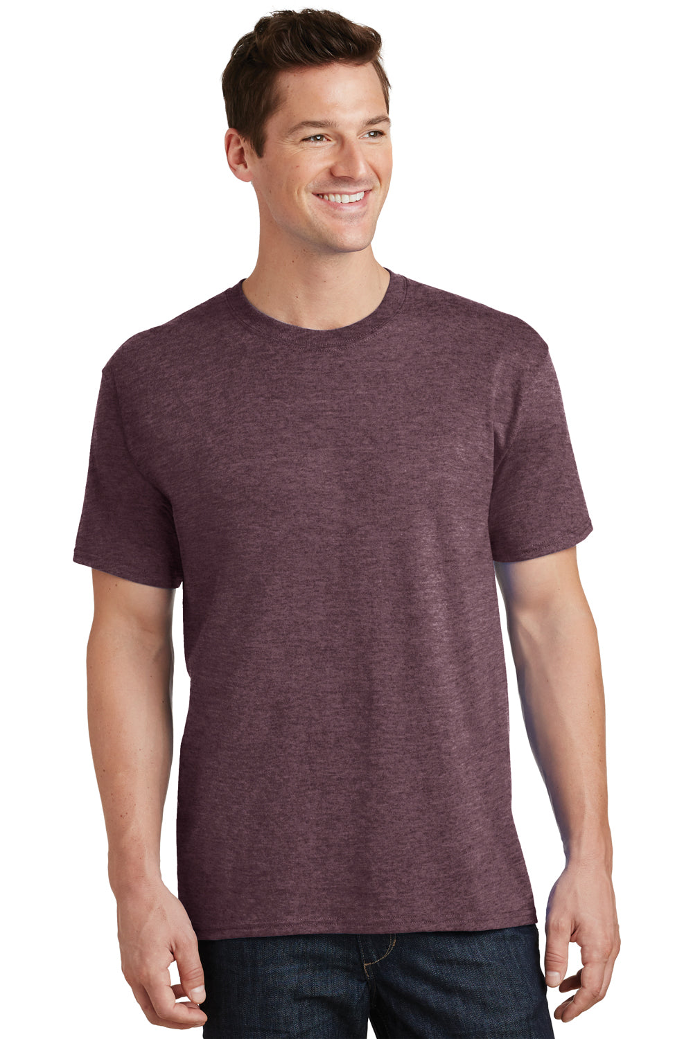Port & Company PC54 Mens Core Short Sleeve Crewneck T-Shirt Heather Maroon Front