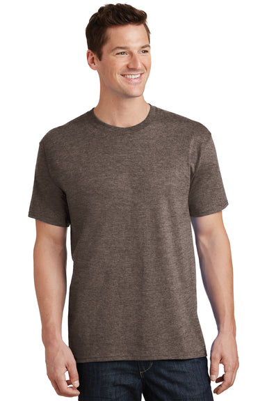 Port & Company PC54 Mens Core Short Sleeve Crewneck T-Shirt Heather Chocolate Brown Front