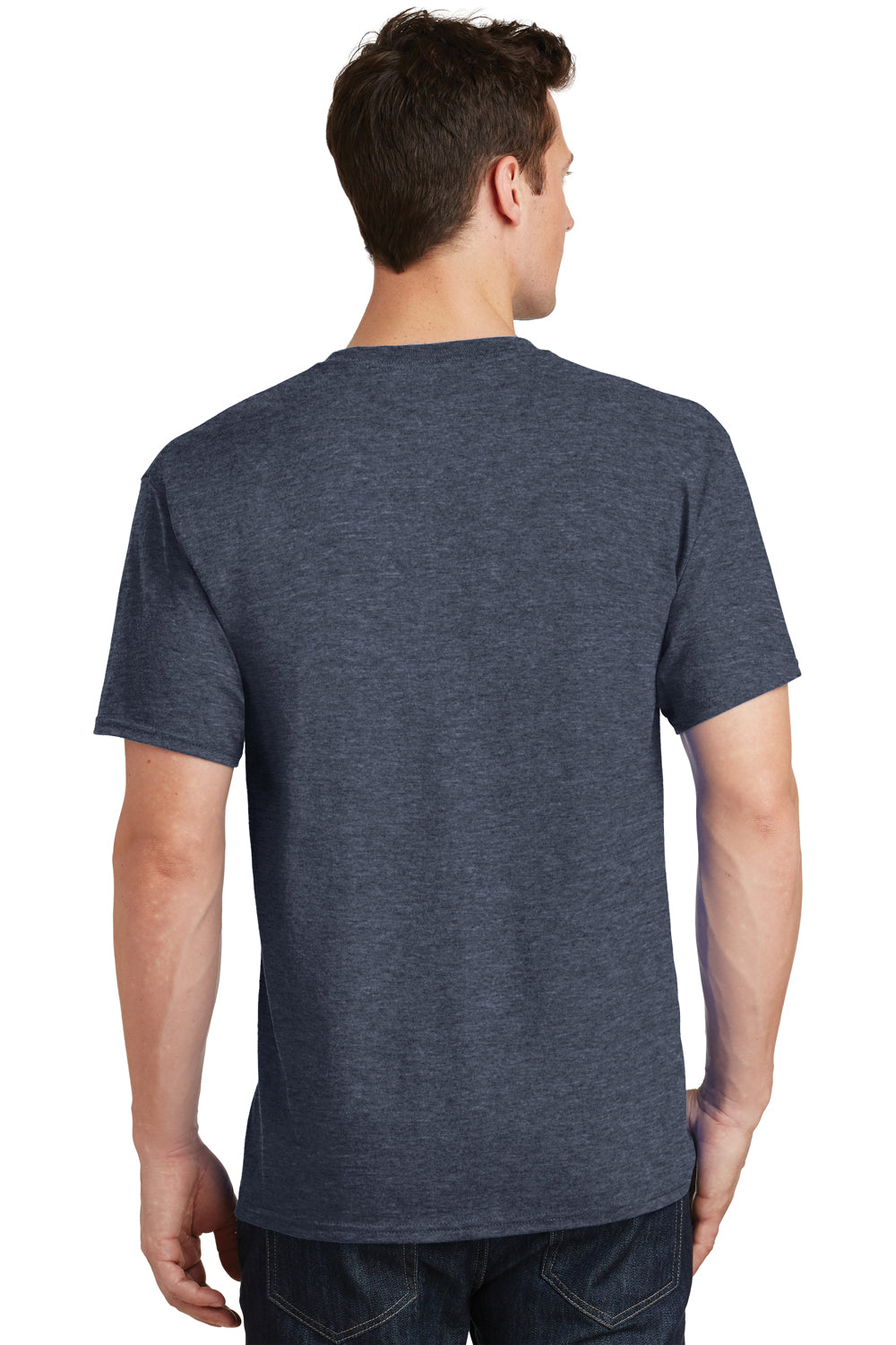Port & Company PC54 Mens Core Short Sleeve Crewneck T-Shirt Heather Navy Blue Back