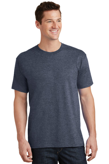 Port & Company PC54 Mens Core Short Sleeve Crewneck T-Shirt Heather Navy Blue Front