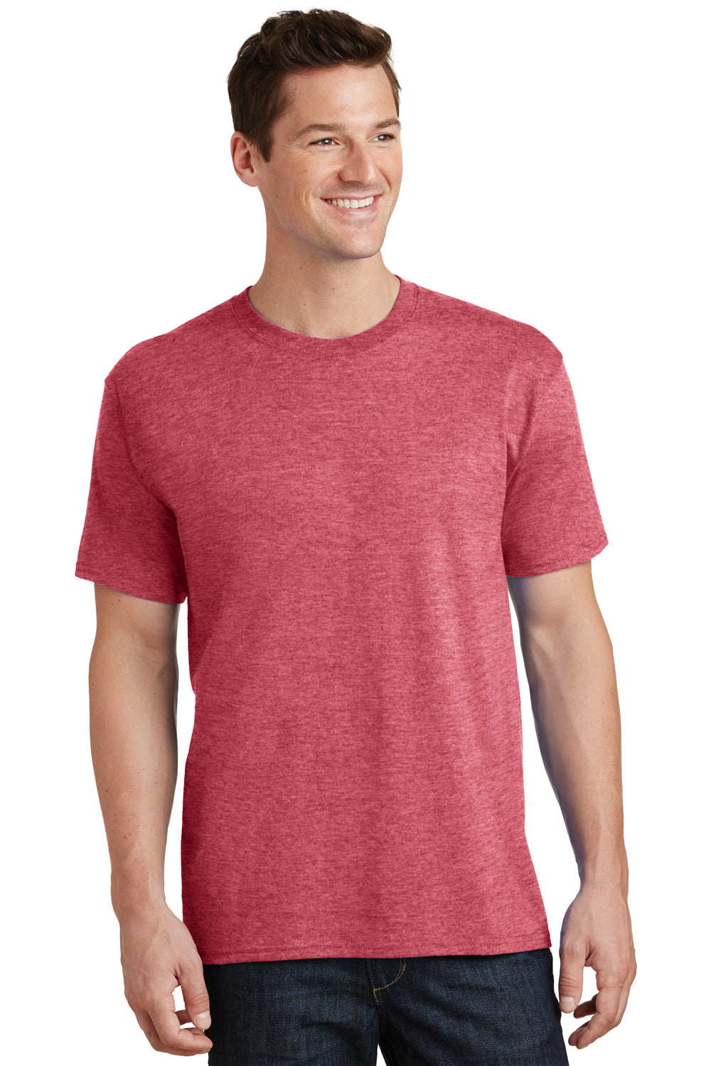Port & Company PC54 Mens Core Short Sleeve Crewneck T-Shirt Heather Red Front