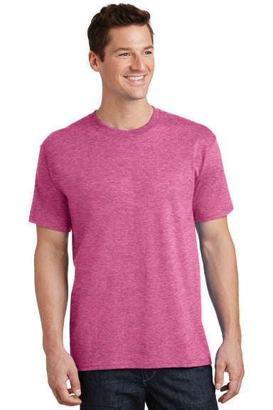 Port & Company PC54 Mens Core Short Sleeve Crewneck T-Shirt Heather Sangria Pink Front