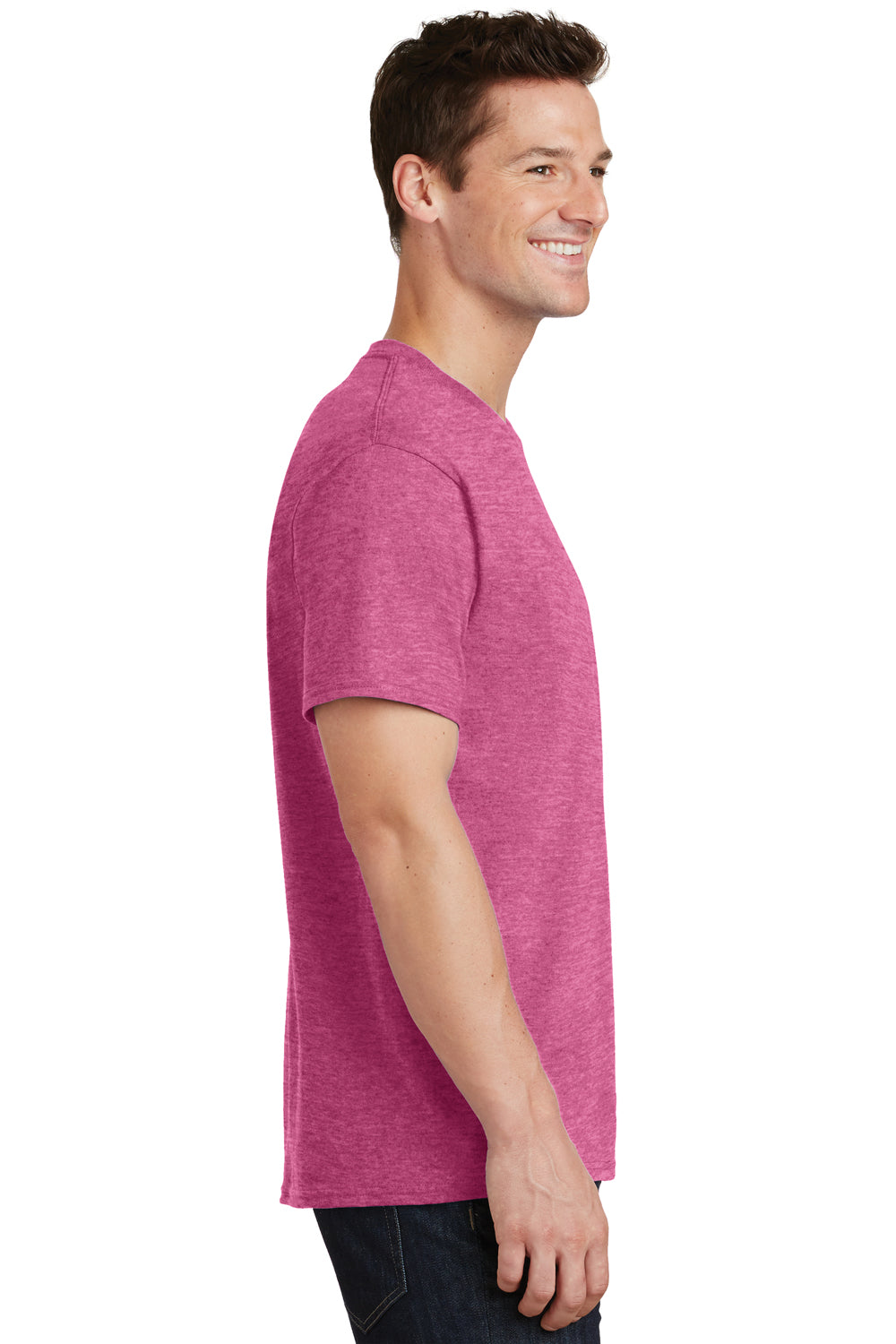 Port & Company PC54 Mens Core Short Sleeve Crewneck T-Shirt Heather Sangria Pink Side
