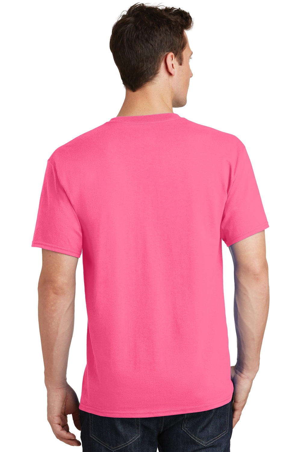 Port & Company PC54 Mens Core Short Sleeve Crewneck T-Shirt Neon Pink Back