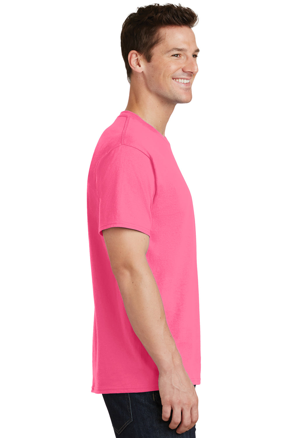 Port & Company PC54 Mens Core Short Sleeve Crewneck T-Shirt Neon Pink Side