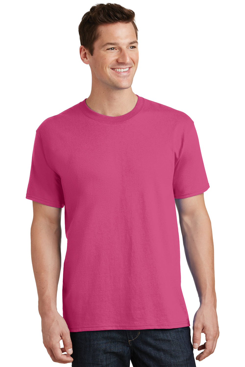 Port & Company PC54 Mens Core Short Sleeve Crewneck T-Shirt Sangria Pink Front