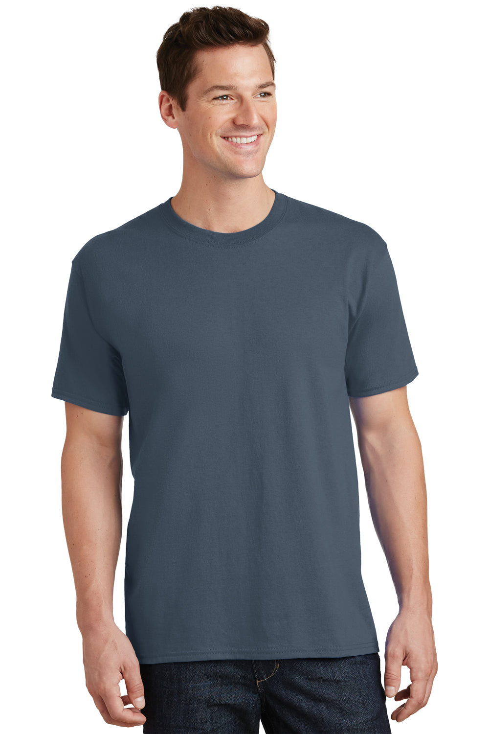Port & Company PC54 Mens Core Short Sleeve Crewneck T-Shirt Steel Blue Front